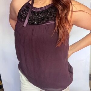 Banana Republic Elegant Purple Silk Halter Top with beaded detail ✨